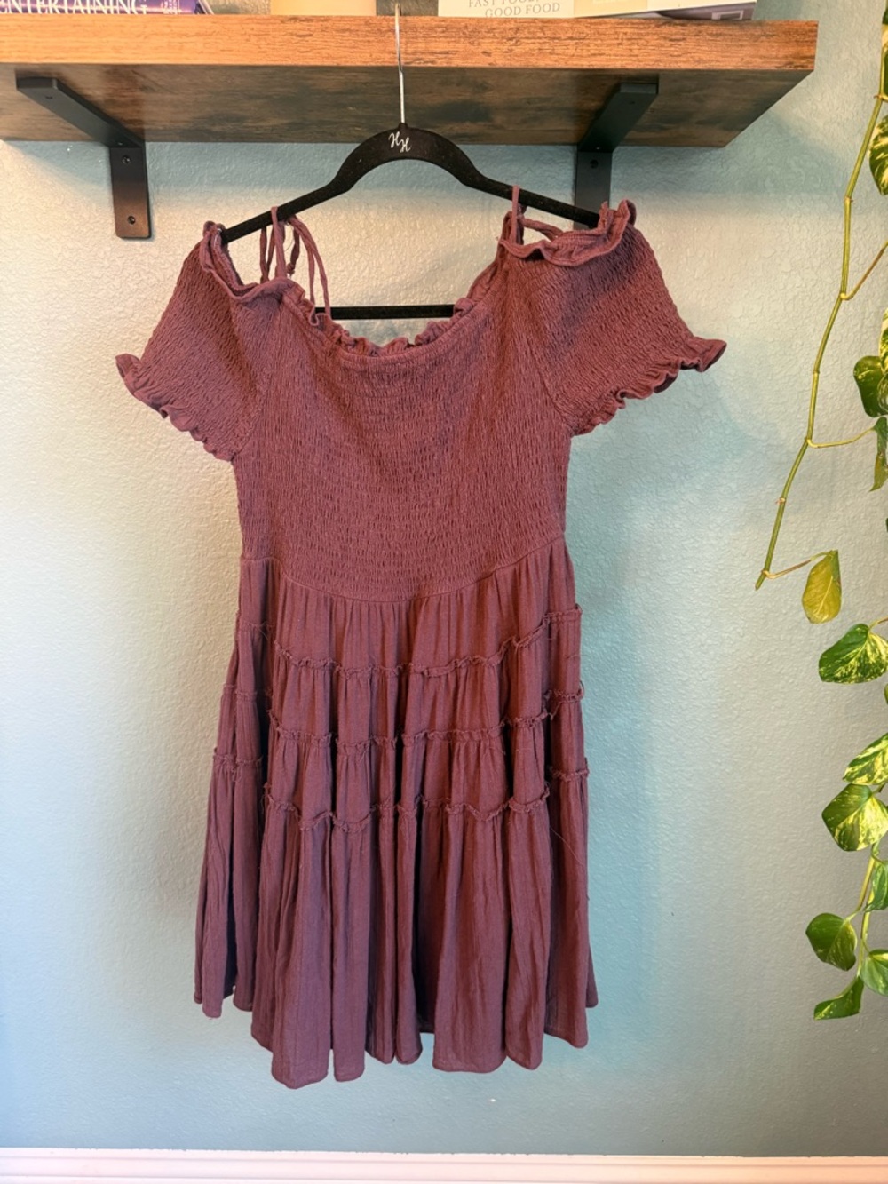 Free People Happy With You Mini Dress Smocked Off Shoulder Boho Size L - Picture 3 of 4